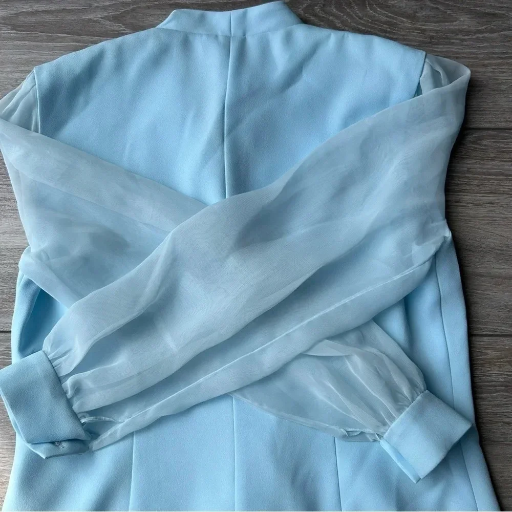 Vintage Lori Ann Blue Sequins Collar Mesh Sleeve Blazer Made in Canada